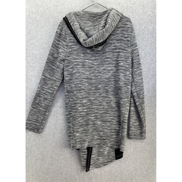 Urban Black Women's Cardigan Open Front Hooded Long Sleeve Marled Sweater - Picture 2 of 13